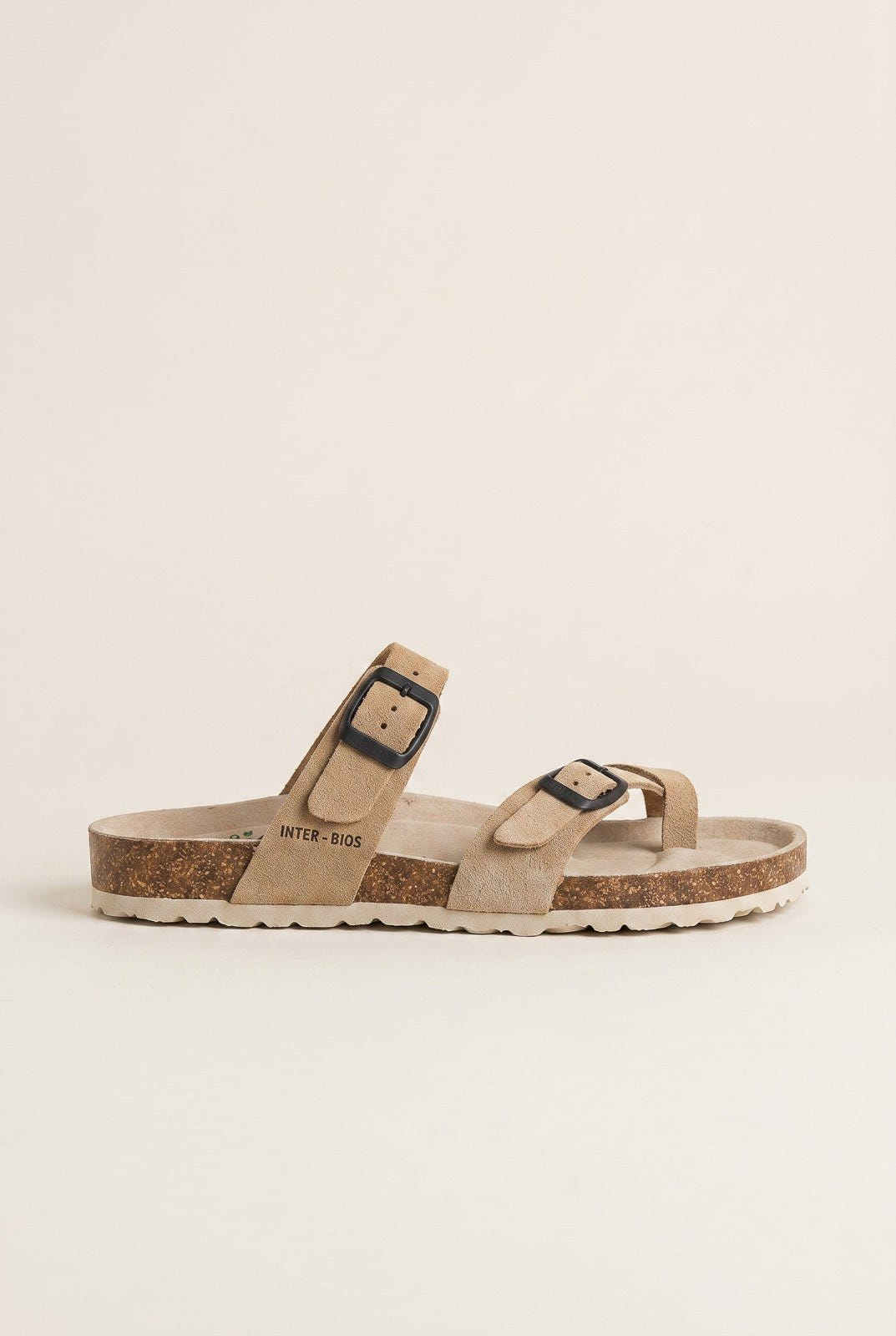 Inter - Bios - Toe Ring Sandals Adjustable Buckle - Beige Suede