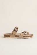 Inter - Bios - Toe Ring Sandals Adjustable Buckle - Beige Suede