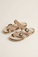 Inter - Bios - Toe Ring Sandals Adjustable Buckle - Beige Suede