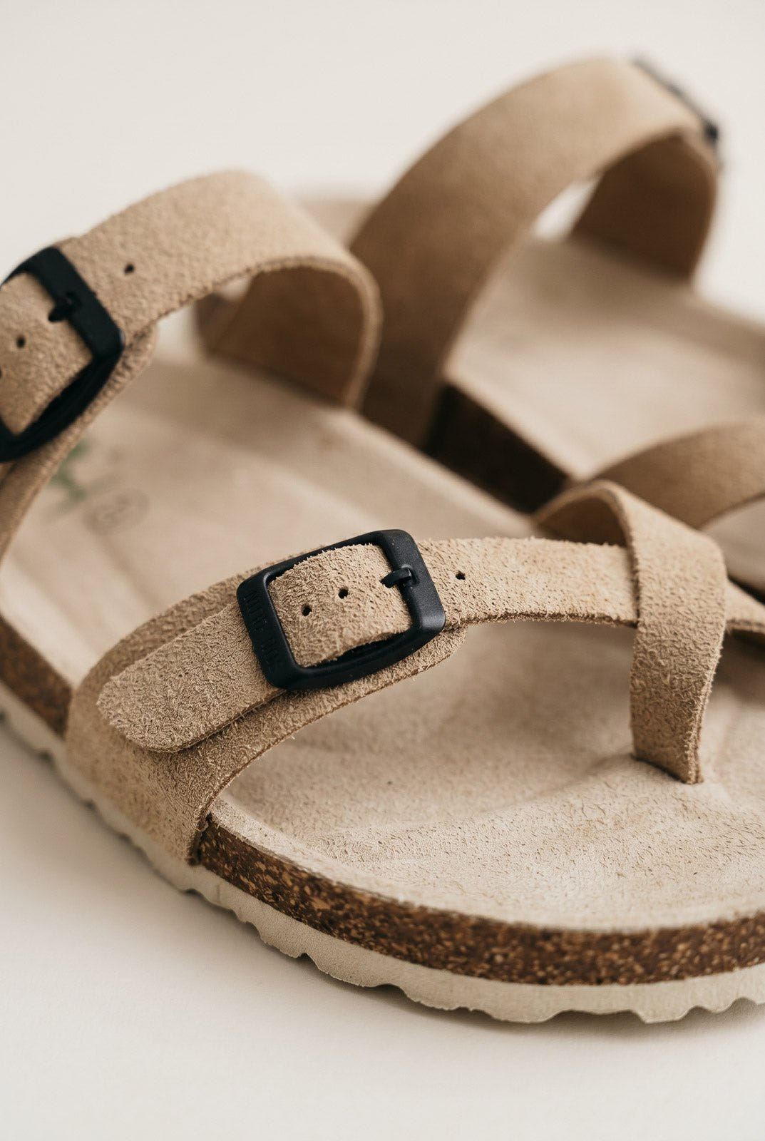 Inter - Bios - Toe Ring Sandals Adjustable Buckle - Beige Suede