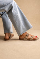 Inter - Bios - Toe Ring Sandals Adjustable Buckle - Beige Suede