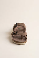 Inter - Bios - Toe Ring Sandals Adjustable Buckle - Brown Suede