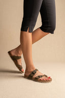 Inter - Bios - Toe Ring Sandals Adjustable Buckle - Khaki Green Suede