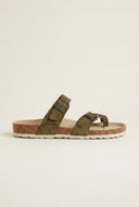 Inter - Bios - Toe Ring Sandals Adjustable Buckle - Khaki Green Suede