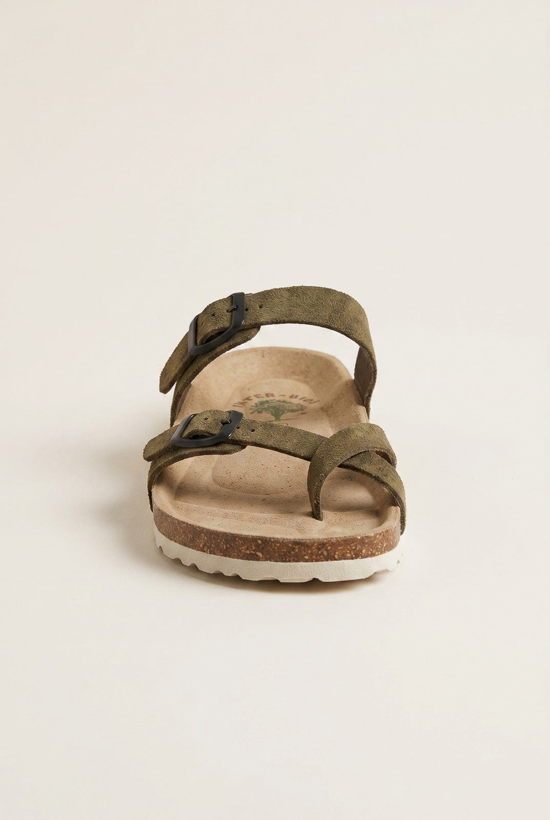 Inter - Bios - Toe Ring Sandals Adjustable Buckle - Khaki Green Suede