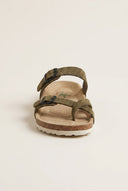 Inter - Bios - Toe Ring Sandals Adjustable Buckle - Khaki Green Suede