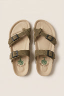 Inter - Bios - Toe Ring Sandals Adjustable Buckle - Khaki Green Suede
