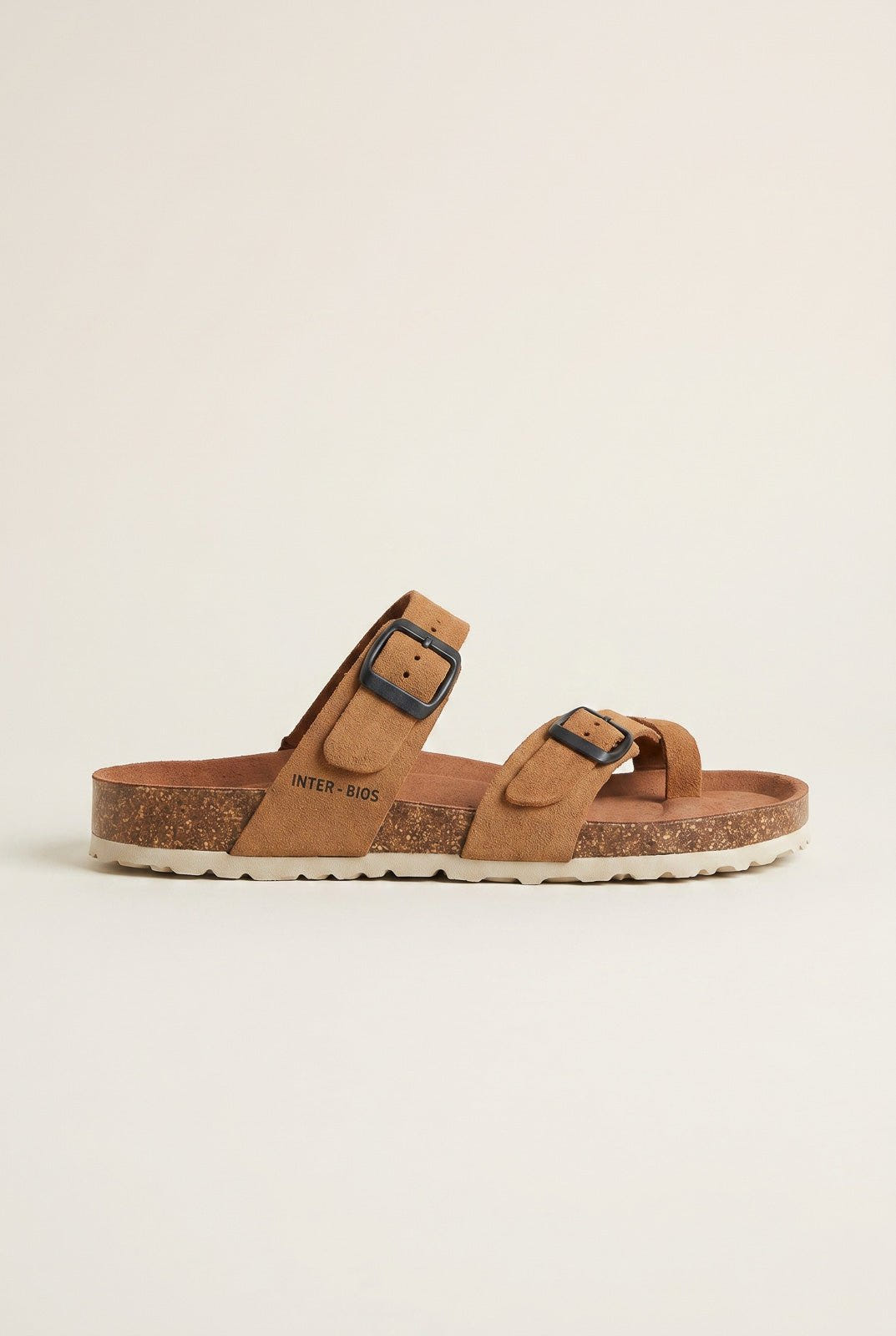 Inter - Bios - Toe Ring Sandals Adjustable Buckle - Tan Suede