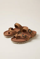 Inter - Bios - Toe Ring Sandals Adjustable Buckle - Tan Suede