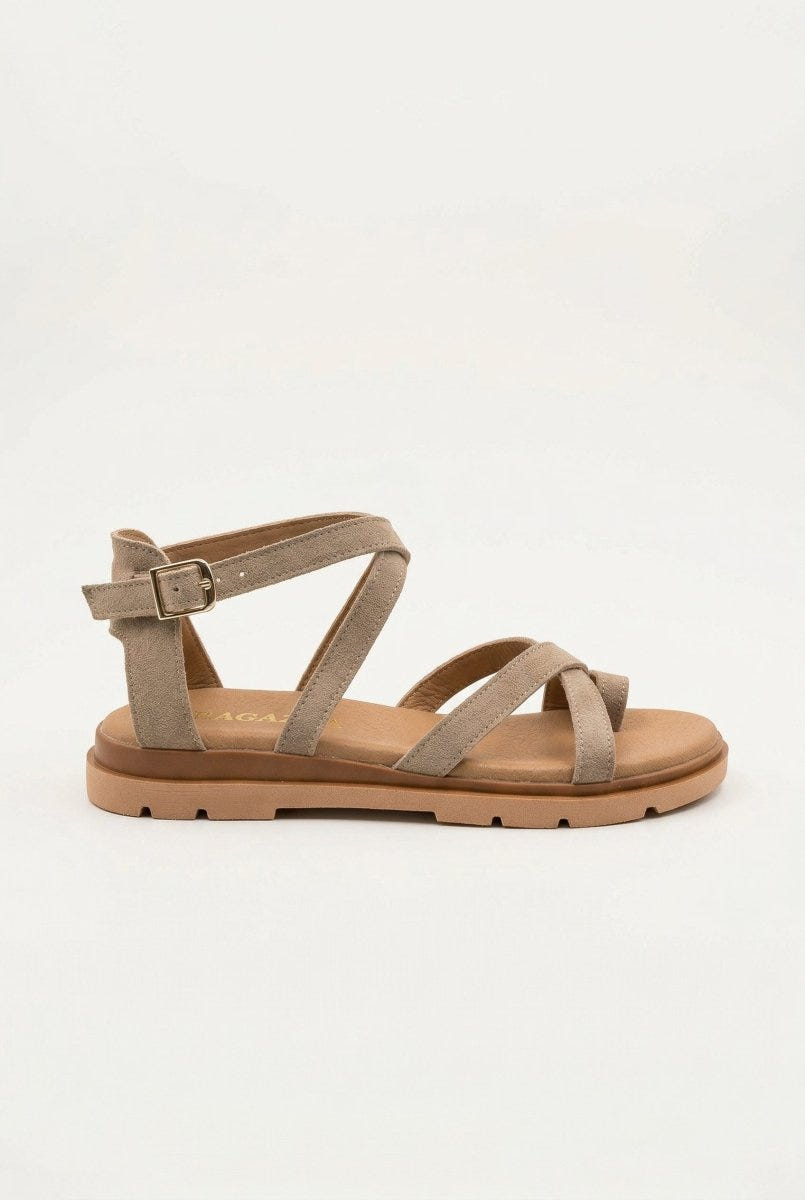 RAGAZZA - Toe Ring Sandals Ankle Strap - Beige Suede