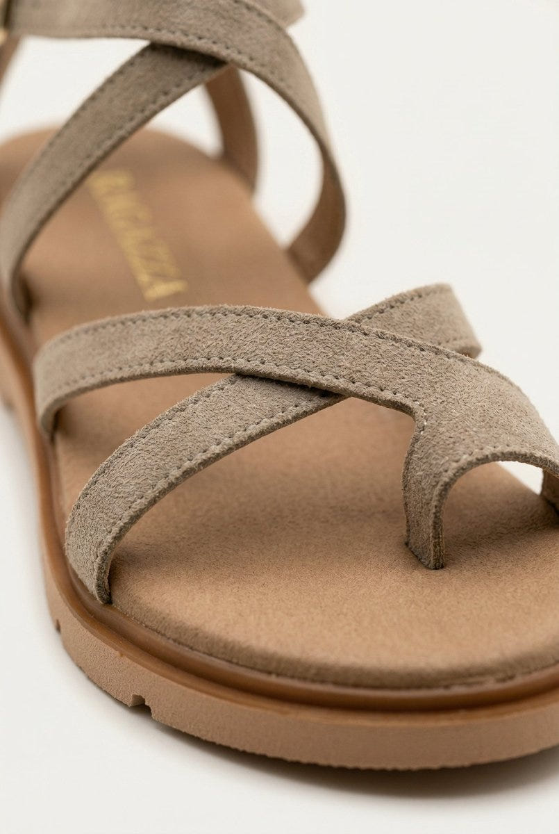 RAGAZZA - Toe Ring Sandals Ankle Strap - Beige Suede