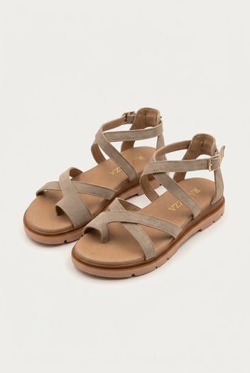 RAGAZZA - Toe Ring Sandals Ankle Strap - Beige Suede