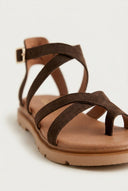 RAGAZZA - Toe Ring Sandals Ankle Strap - Brown Suede