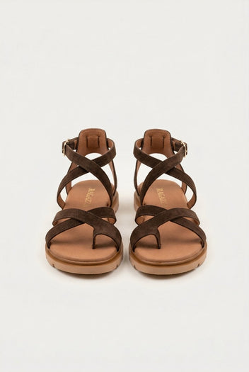 RAGAZZA - Toe Ring Sandals Ankle Strap - Brown Suede