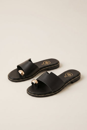 TFP - Toe Ring Sandals Asymmetric Strap - Black Matte