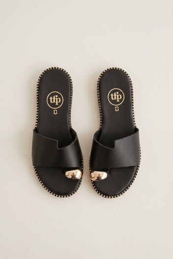 TFP - Toe Ring Sandals Asymmetric Strap - Black Matte