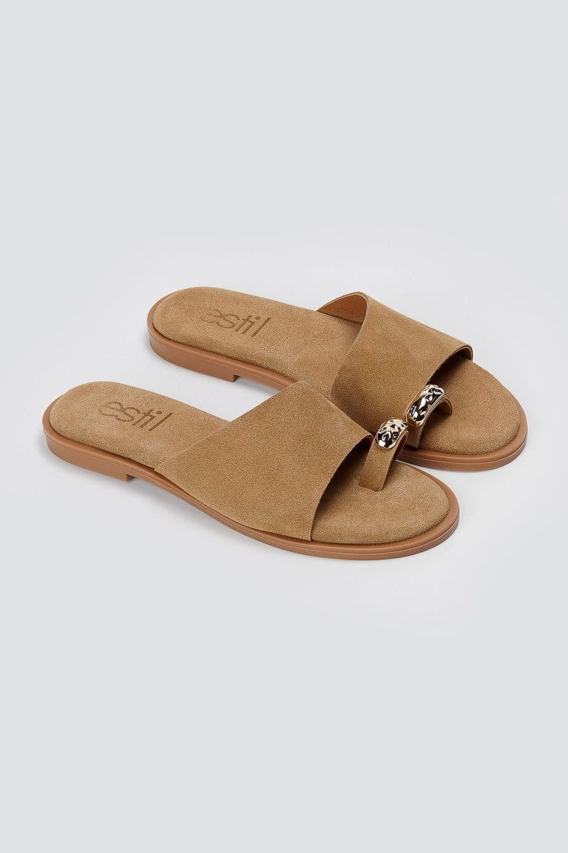 Estil - Toe Ring Sandals - Beige Suede