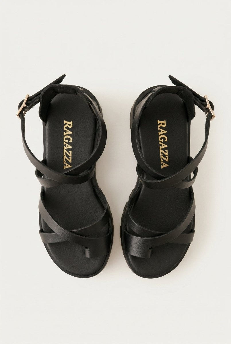 RAGAZZA - Toe Ring Sandals - Black Matte