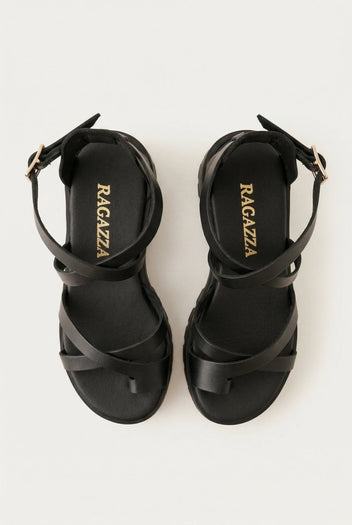 RAGAZZA - Toe Ring Sandals - Black Matte