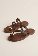 IRIS - Toe Ring Sandals Braided Straps - Brown Matte