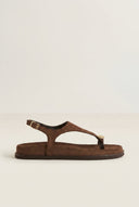 IRIS - Toe Ring Sandals Buckle Strap - Brown Suede