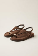 IRIS - Toe Ring Sandals Buckle Strap - Brown Suede