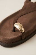 IRIS - Toe Ring Sandals Buckle Strap - Brown Suede