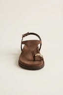 IRIS - Toe Ring Sandals Buckle Strap - Brown Suede