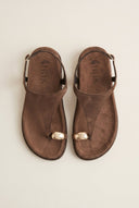 IRIS - Toe Ring Sandals Buckle Strap - Brown Suede