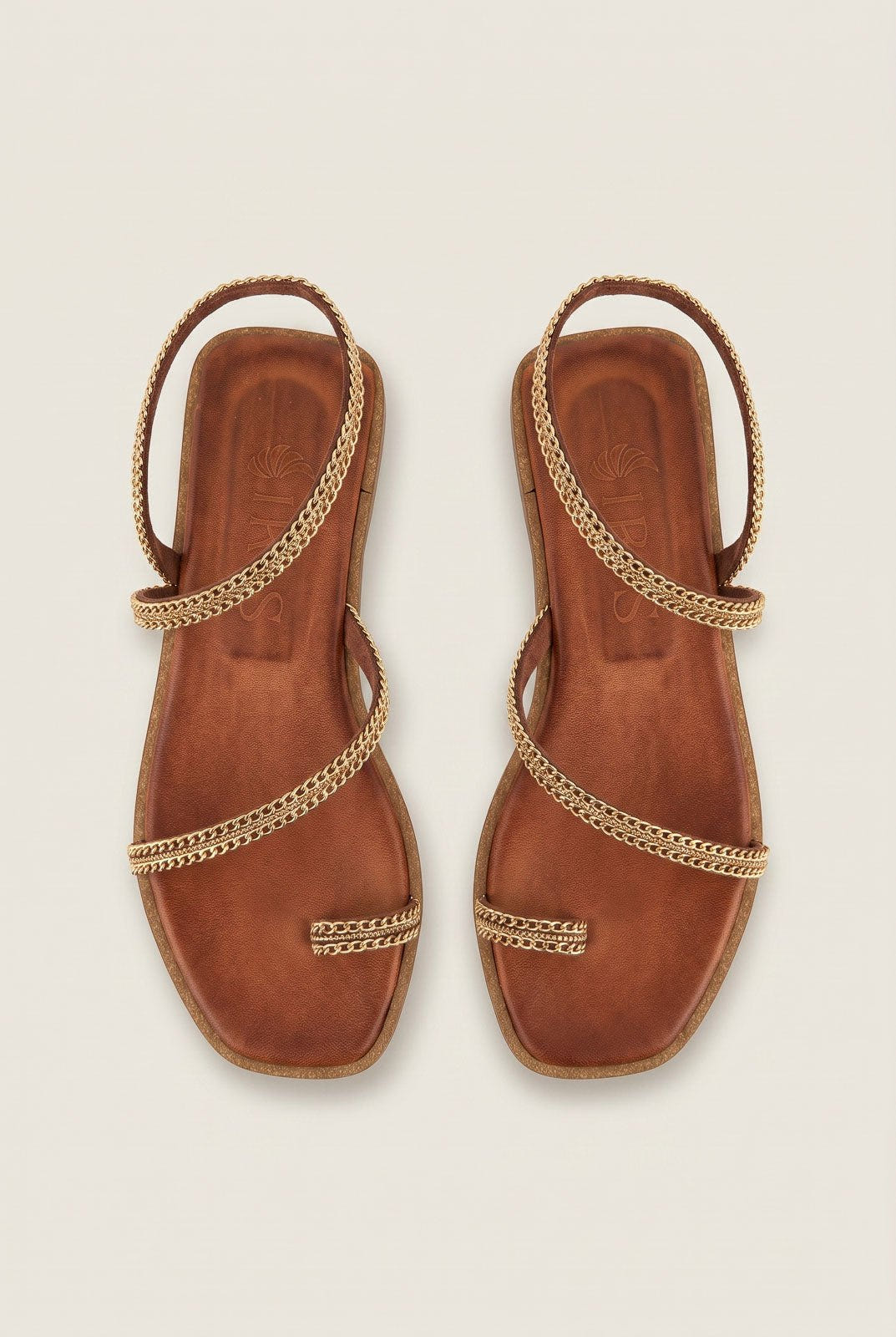 IRIS - Toe Ring Sandals Chain Detail - Tan Matte