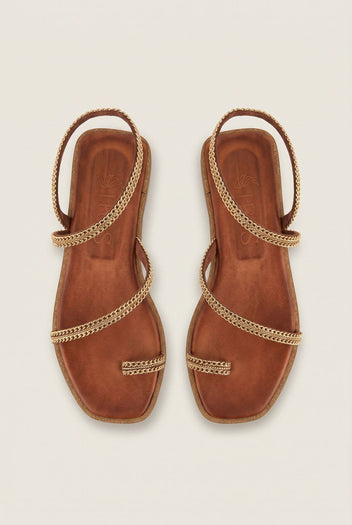 IRIS - Toe Ring Sandals Chain Detail - Tan Matte