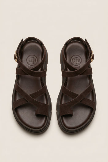 TFP - Toe Ring Sandals Crossover - Dark Brown Suede