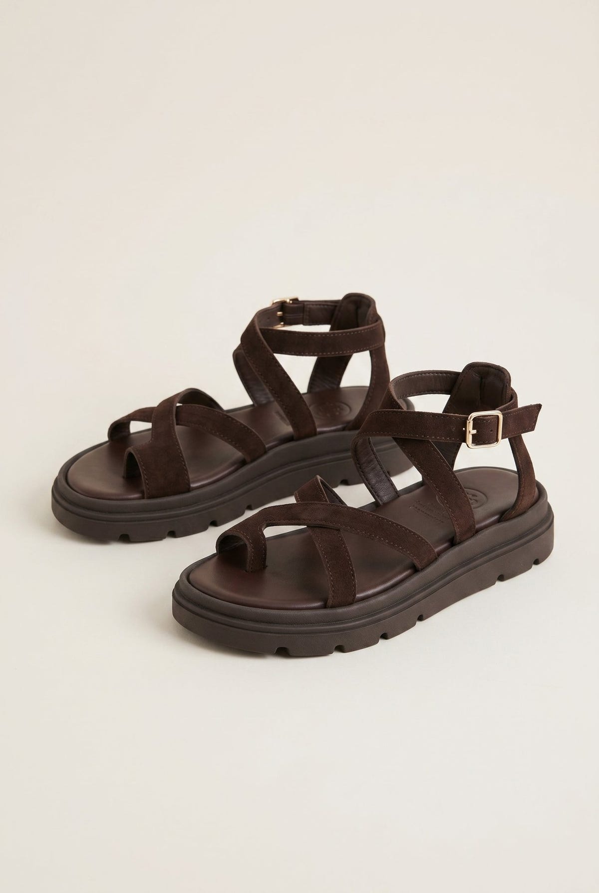 TFP - Toe Ring Sandals Crossover - Dark Brown Suede