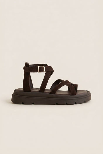 TFP - Toe Ring Sandals Crossover - Dark Brown Suede