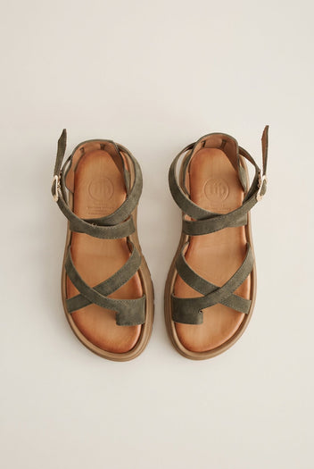 TFP - Toe Ring Sandals Crossover - Khaki Green Suede