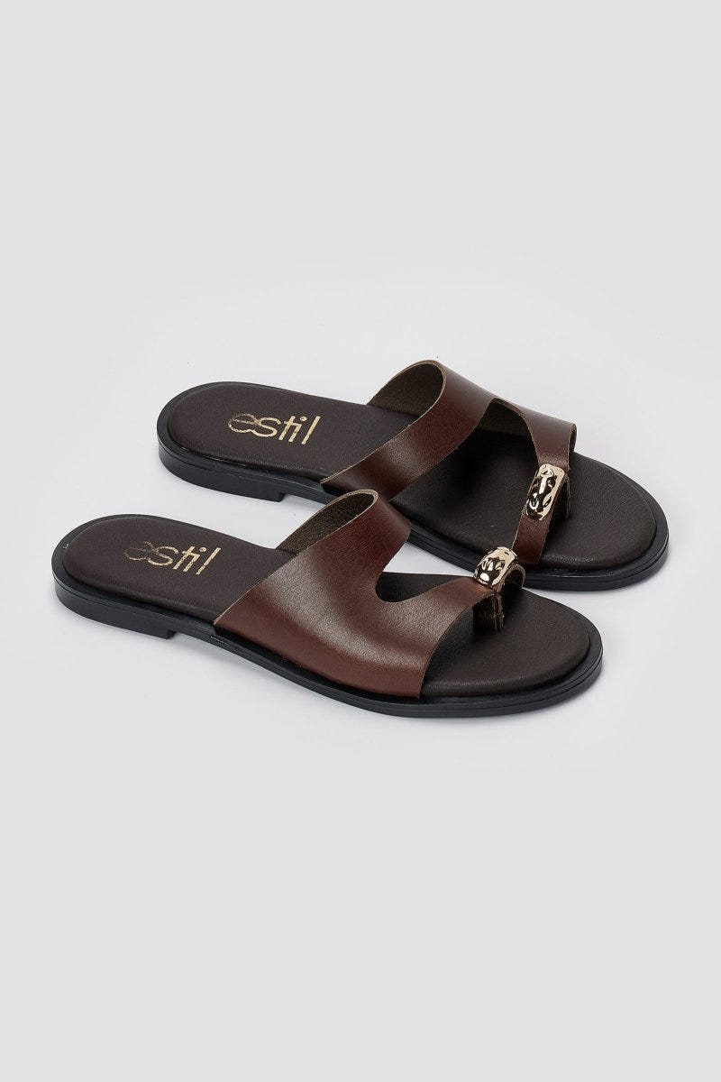 Estil - Toe Ring Sandals - Dark Brown Matte