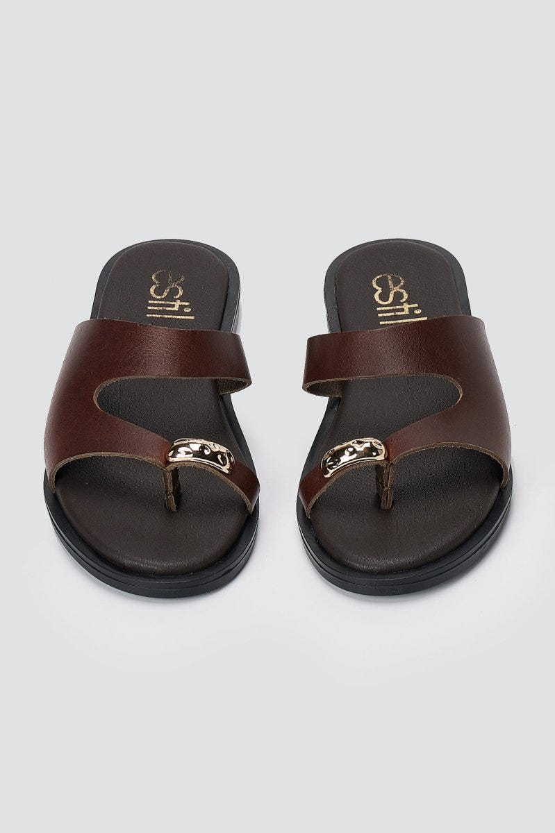 Estil - Toe Ring Sandals - Dark Brown Matte
