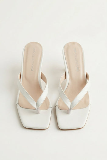 TFP - Toe Ring Sandals Kitten Heel - White Matte
