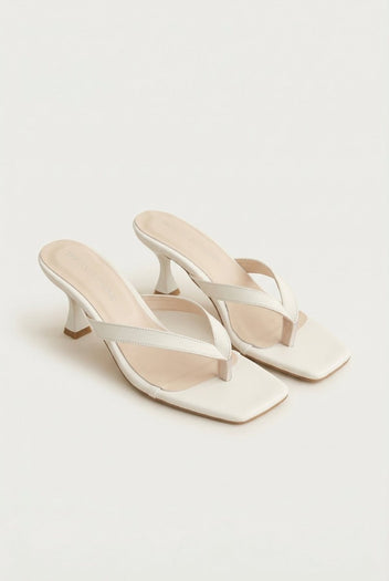 TFP - Toe Ring Sandals Kitten Heel - White Matte