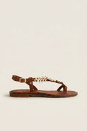 IRIS - Toe Ring Sandals Leaf Detail - Tan Matte