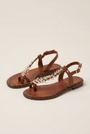 IRIS - Toe Ring Sandals Leaf Detail - Tan Matte