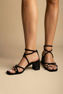 ERYNN - Toe Ring Sandals Low Block Heel - Black Suede