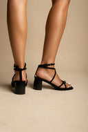 ERYNN - Toe Ring Sandals Low Block Heel - Black Suede