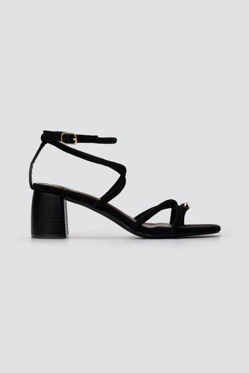 ERYNN - Toe Ring Sandals Low Block Heel - Black Suede