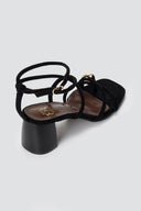 ERYNN - Toe Ring Sandals Low Block Heel - Black Suede