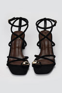 ERYNN - Toe Ring Sandals Low Block Heel - Black Suede
