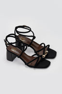 ERYNN - Toe Ring Sandals Low Block Heel - Black Suede