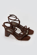ERYNN - Toe Ring Sandals Low Block Heel - Brown Suede
