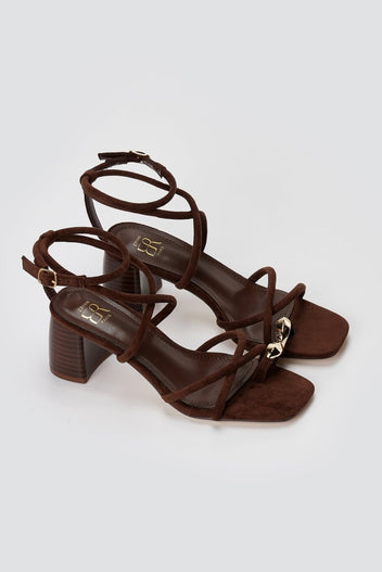 ERYNN - Toe Ring Sandals Low Block Heel - Brown Suede