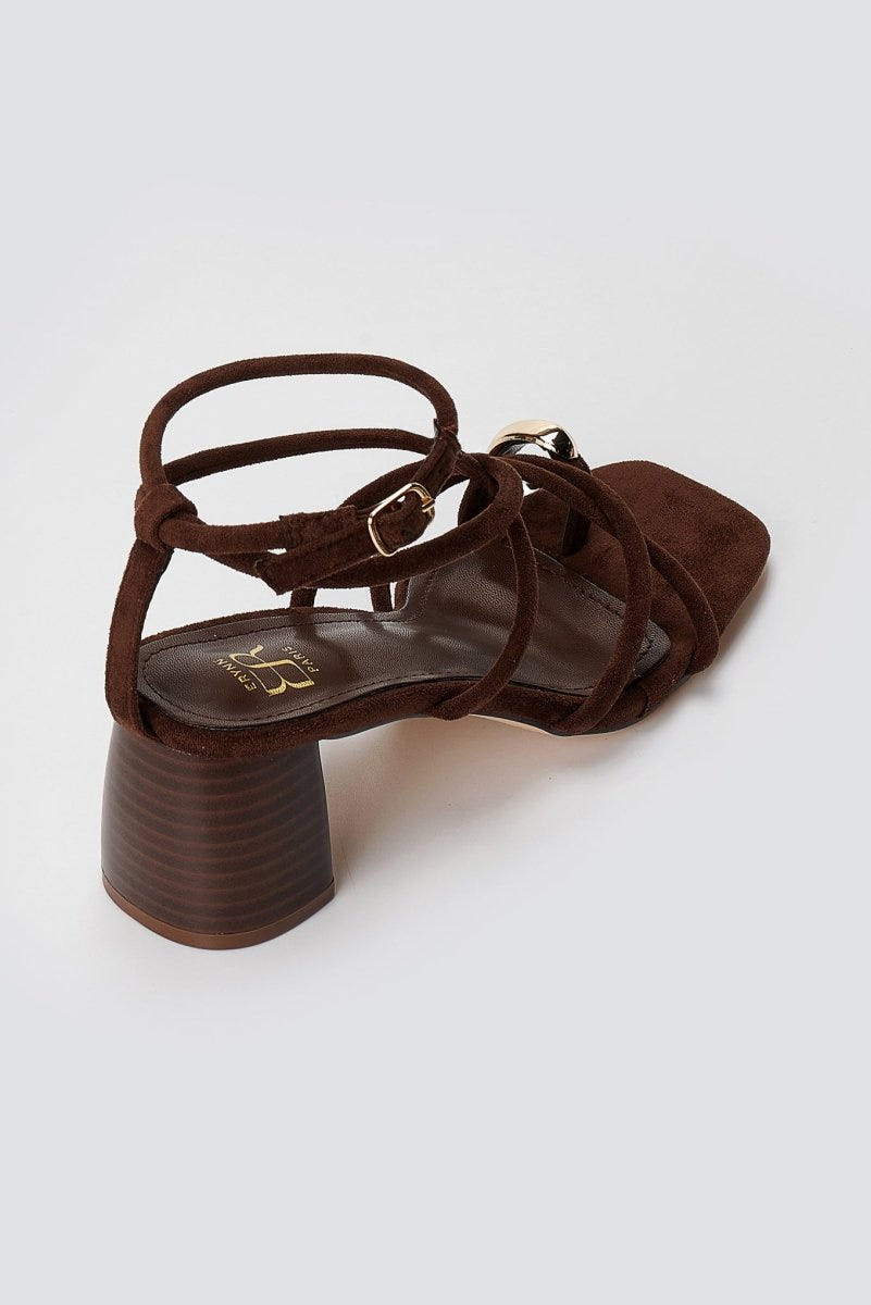 ERYNN - Toe Ring Sandals Low Block Heel - Brown Suede